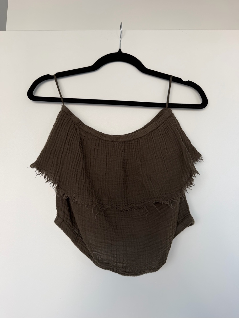 Michael Stars Brown Ruffle Off-Shoulder Camisole